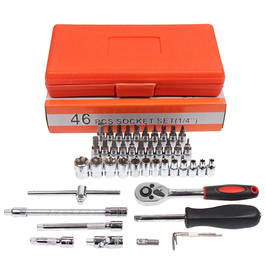 Car Repair Tool Kit 46pcs 1/4-Inch Socket Set