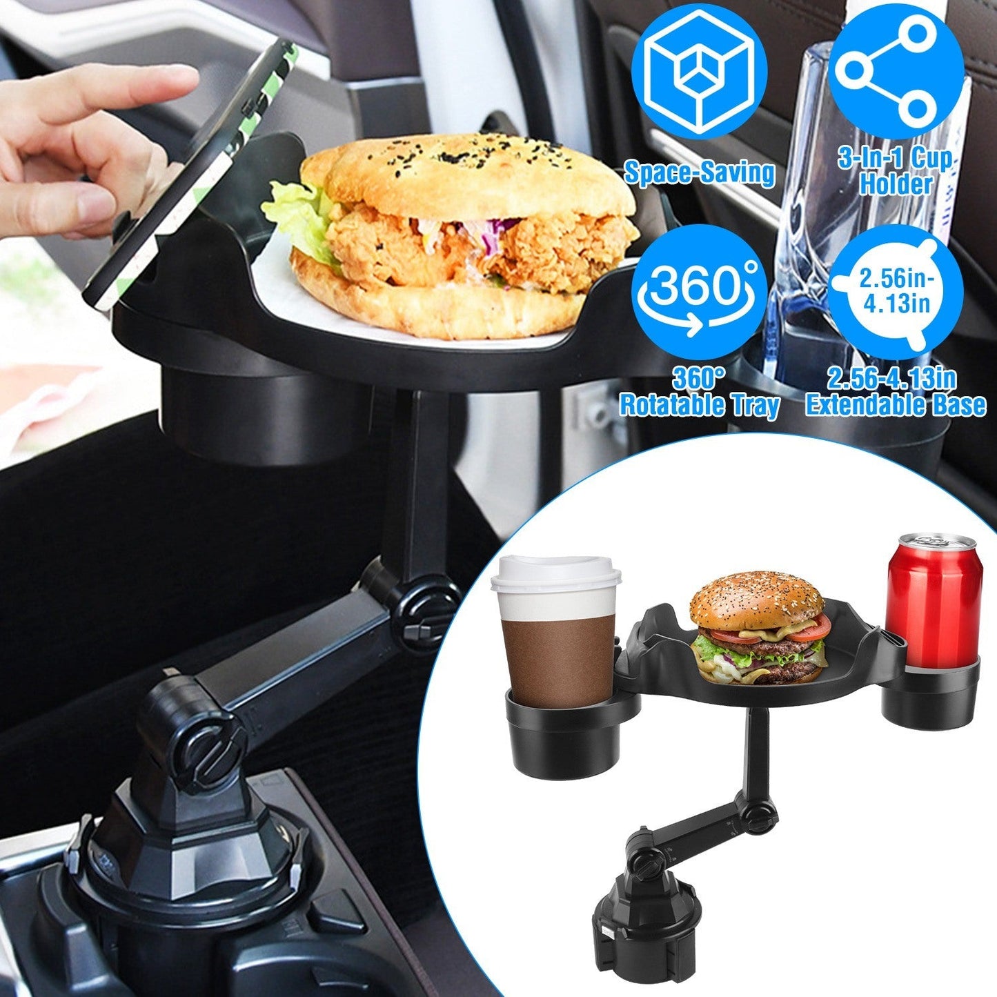 Food and Cup Holder Expander 360° Rotating Tray