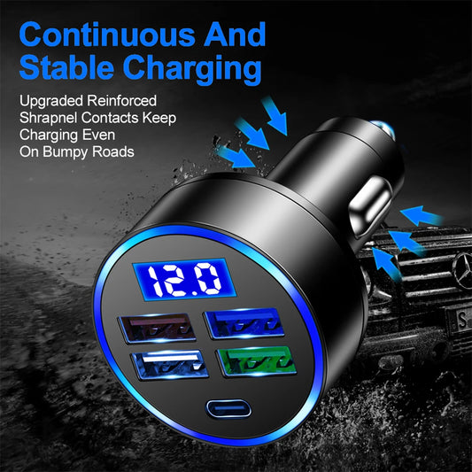 15.5W 4USB Car Charger Type-C  with Digital Display