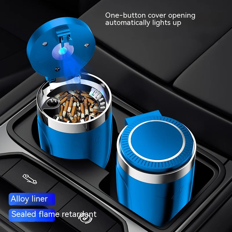 Ashtray with Lid - Smell Proof Stainless Steel - Blue Led