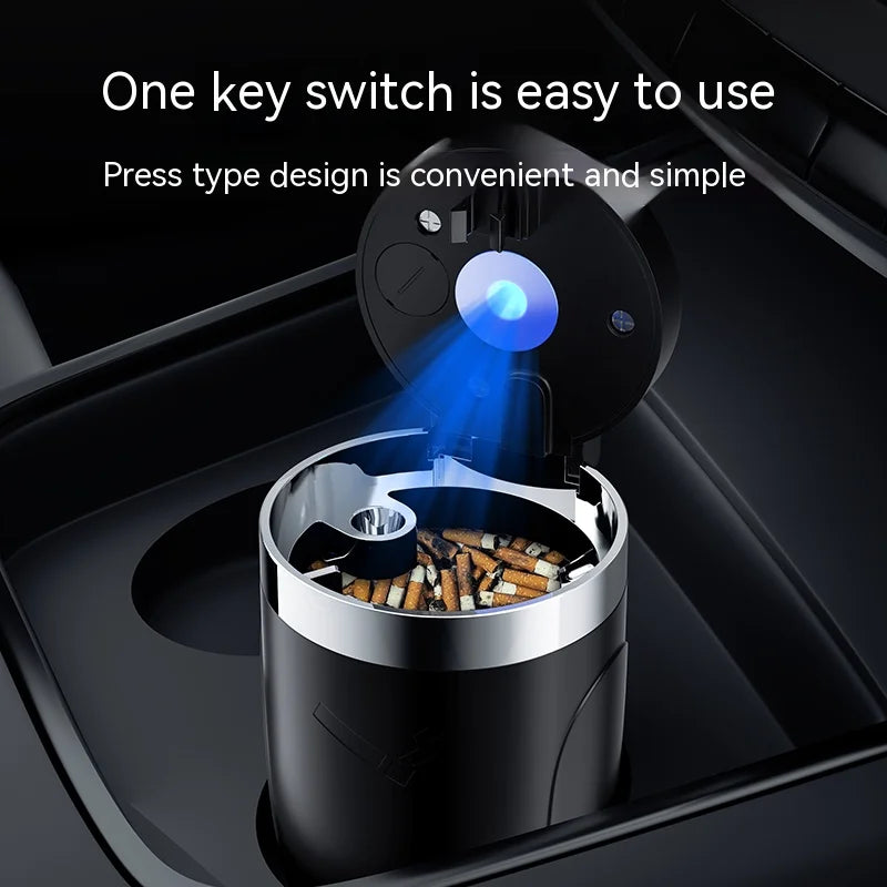 Ashtray with Lid - Smell Proof Stainless Steel - Blue Led