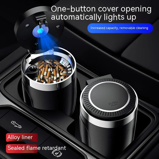 Ashtray with Lid - Smell Proof Stainless Steel - Blue Led