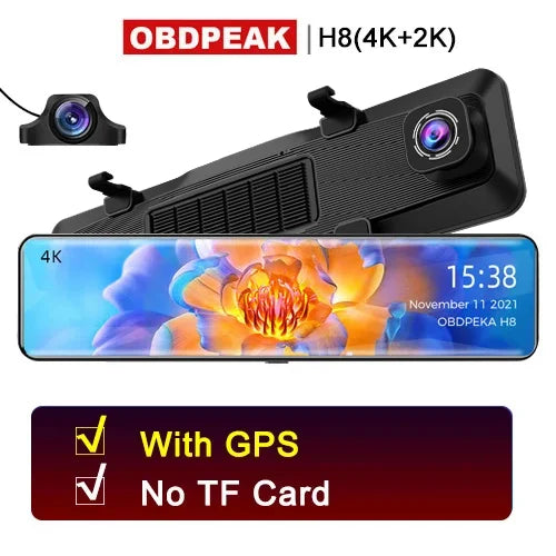 H8 4K+2K 12 '' Rear View Mirror Dash Camera 3840*2160 - GPS, WIFI, DUAL LENS