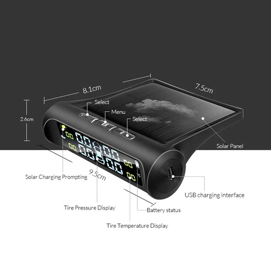 Tyre Pressure Monitor with Alarm System and 4 Sensors Display