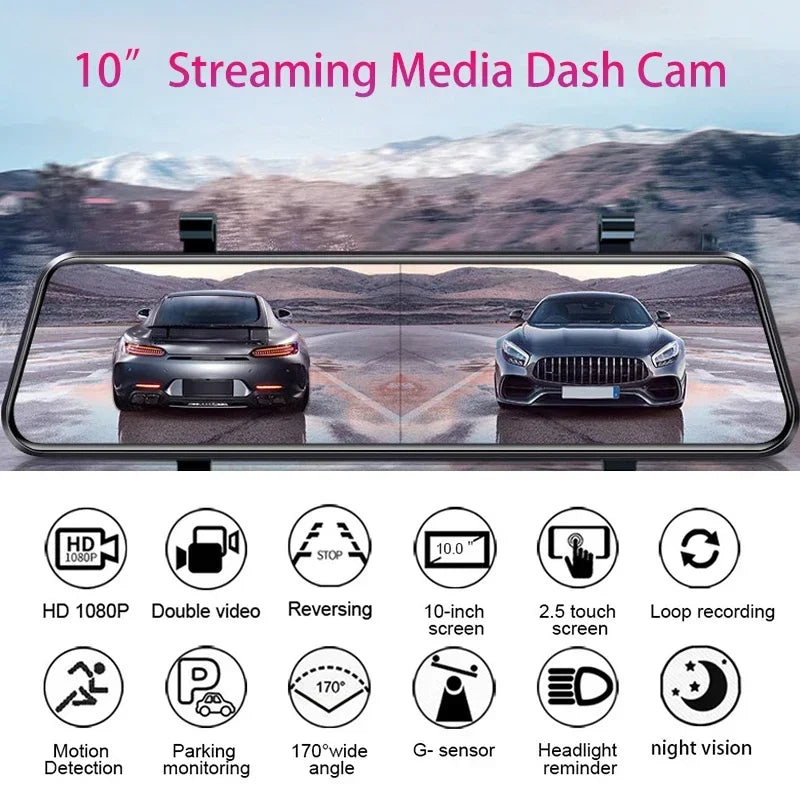 Touch Screen Car Stream Media Dashcam 1080P Dual Lens 10''