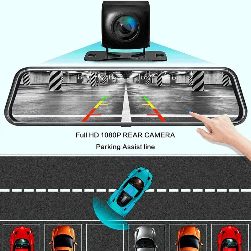 Touch Screen Car Stream Media Dashcam 1080P Dual Lens 10''