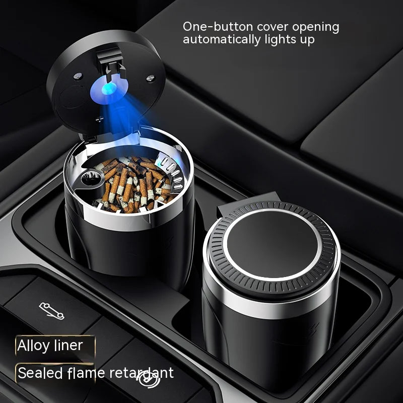 Ashtray with Lid - Smell Proof Stainless Steel - Blue Led